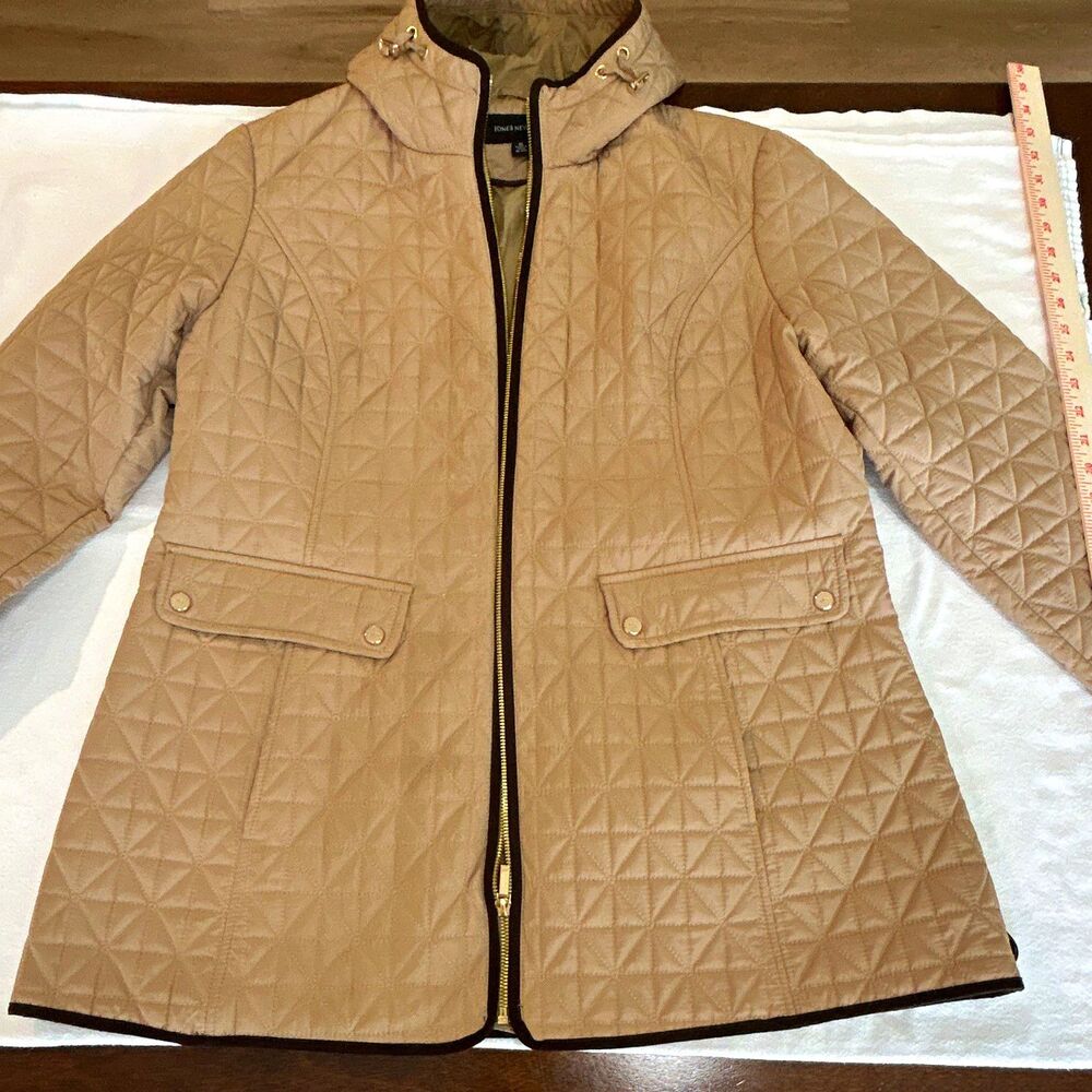 Jones New York Women's Beige Full Zip Hooded Jacket w/ Pockets XL